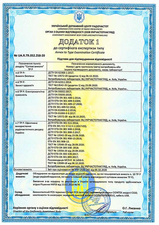 Додаток 1 до сертифіката